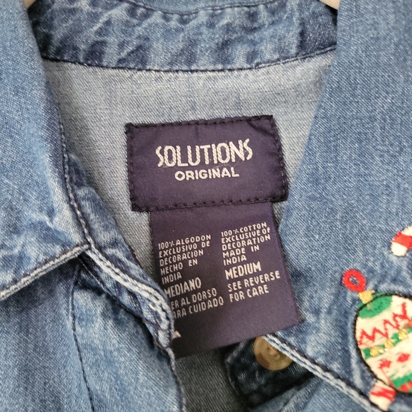 Solutions Original Denim Christmas Shirt Button Closure 2 Pocket Woman Size M - Picture 3 of 5